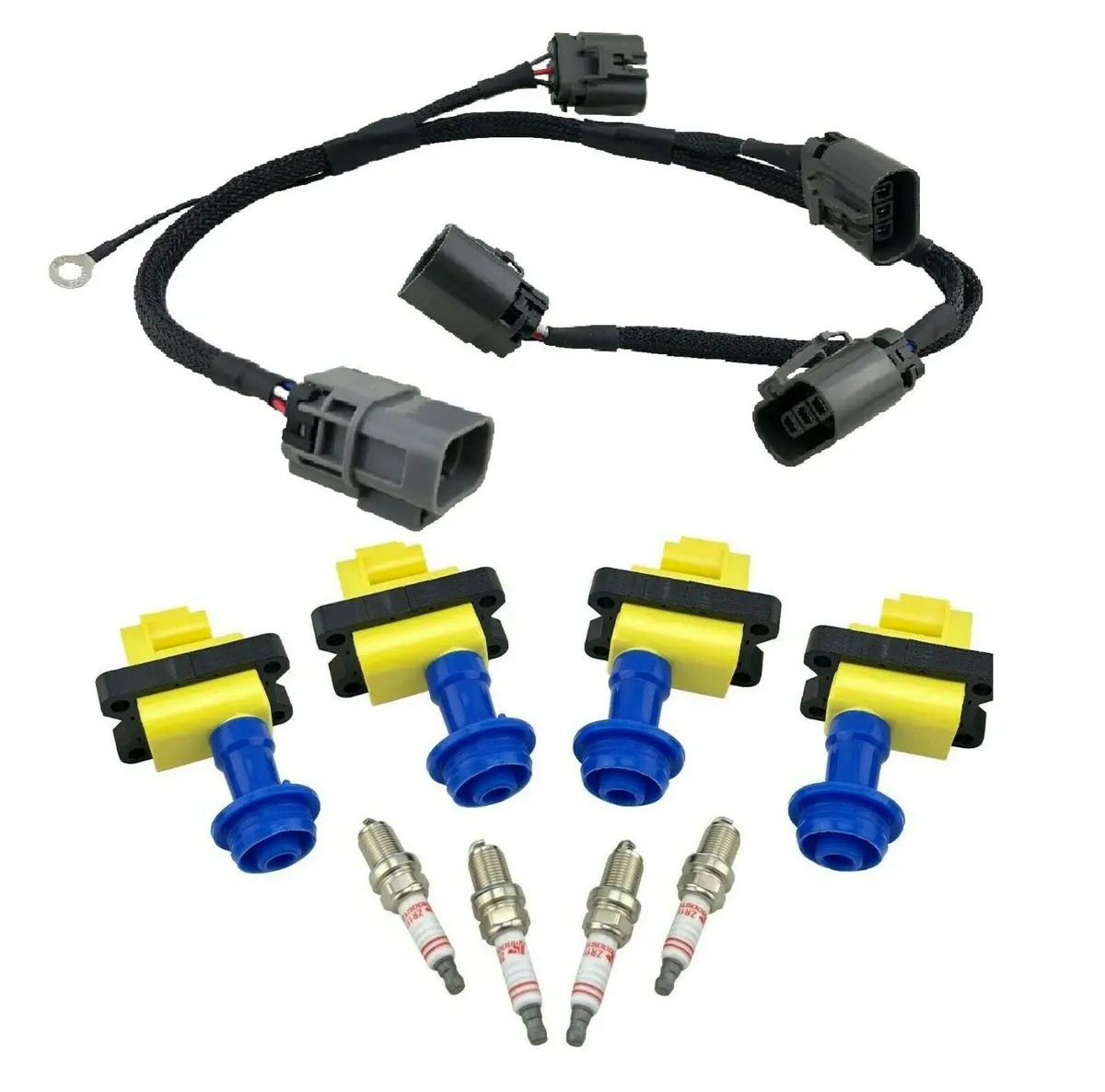 4 Ignition Coils Spark Plugs + Harness For S13 180Sx 240Sx Silvia Ca18det Pulsar 1
