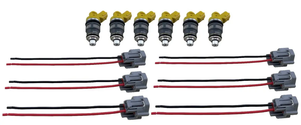 6 Pcs 650Cc Fuel Injectors + Wire Clips For Supra Soarer Aristo Mr2 Celica 300Zx 1