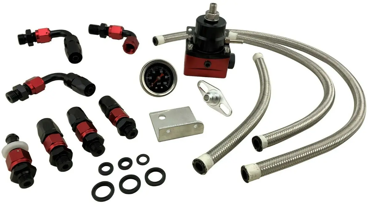 Fpr Fuel Pressure Regulator W/ 100Psi Gauge + An6 Fittings + Steel Braided Lines 1