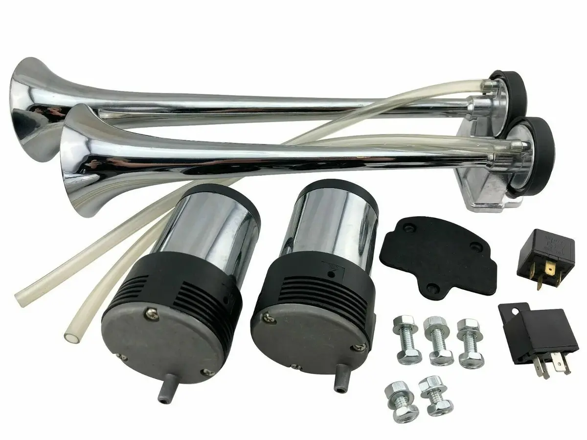 Polished Dual Loud Air Horns 12V 145Db Twin Trumpets 2 Compressor Car Truck Boat 1