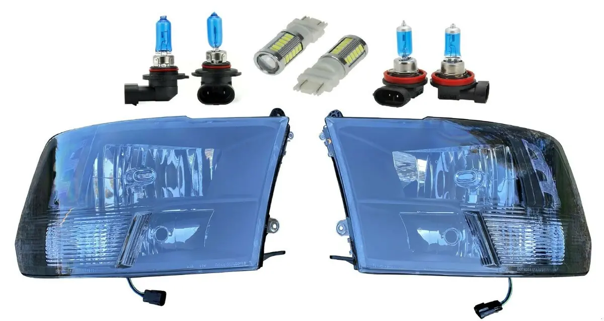 Euro Clear Black Quad Headlights W/ Led Halogen Bulbs For 09+ Ram 1500 2500 3500 1