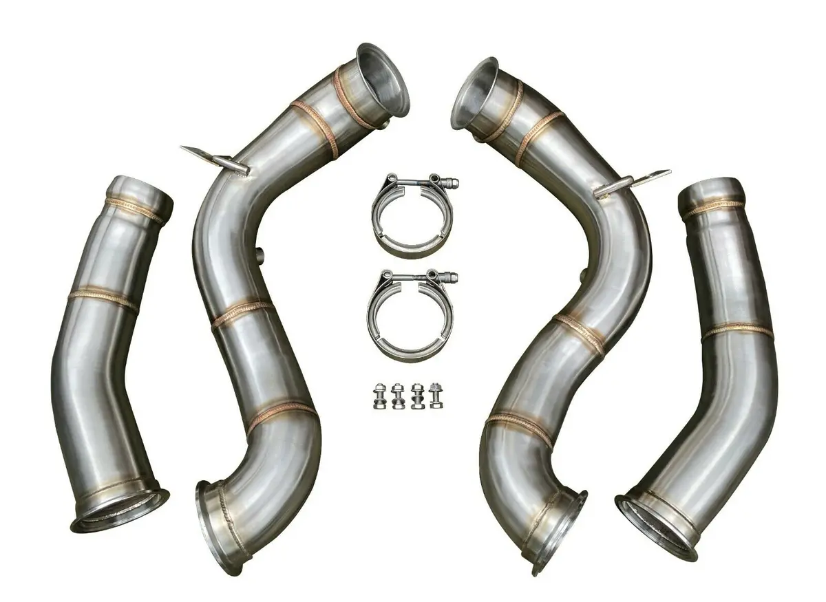Catless Hi Flow Exhaust Downpipes For 2015+ Mercedes C63 C63s Amg W205 4.0L Tt 1