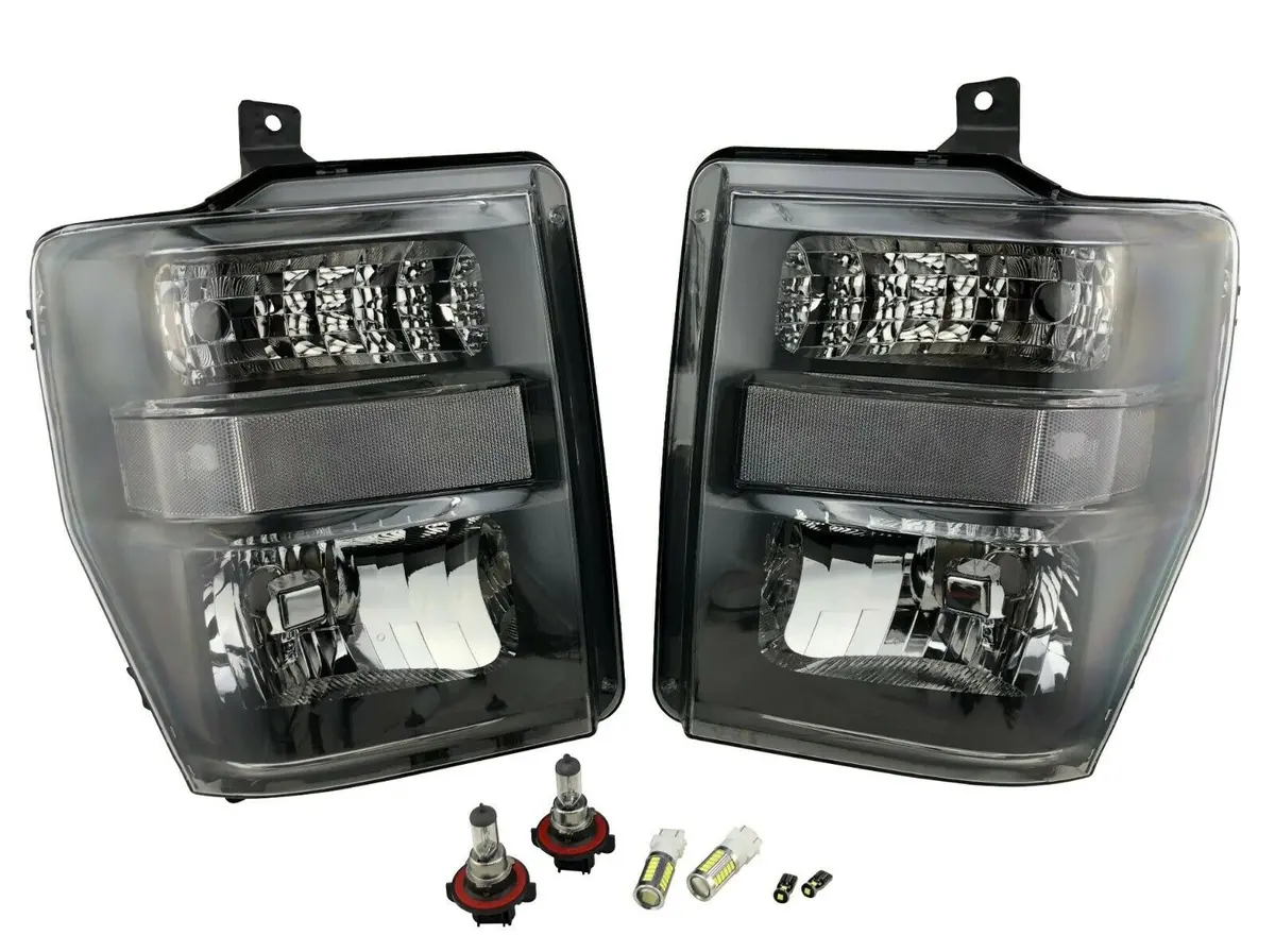 Black Harley Style Headlights For 2008 2009 2010 Ford F-250 F-350 F-450 F-550 Sd 1