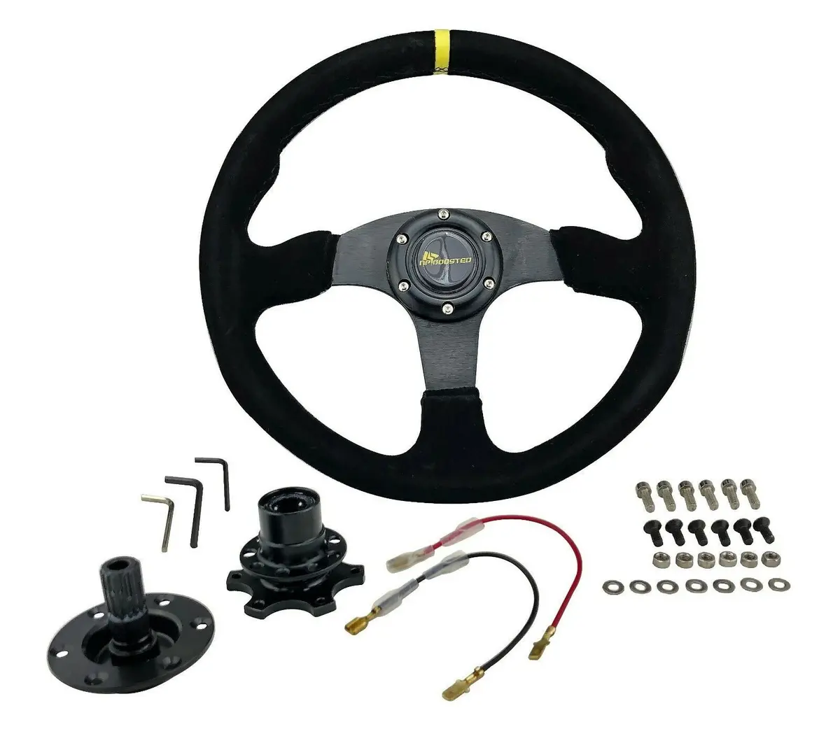 350Mm Universal Flat Dish Racing Steering Wheel & Quick Release Hub Adapter Kit 1