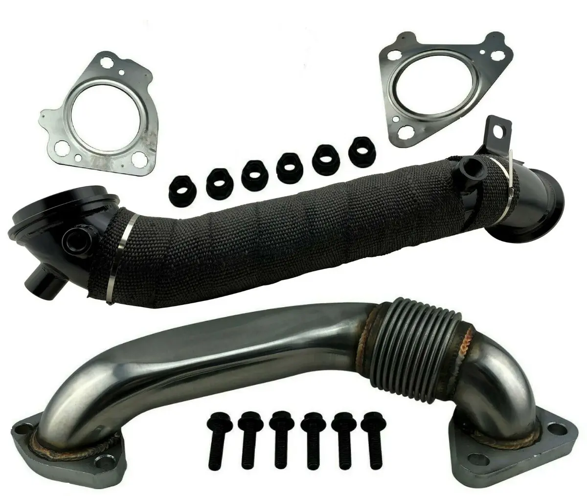 Upgrade Downpipe Exhaust + Passenger Upipe For 11-15 Sierra Silverado 6.6 Diesel 1
