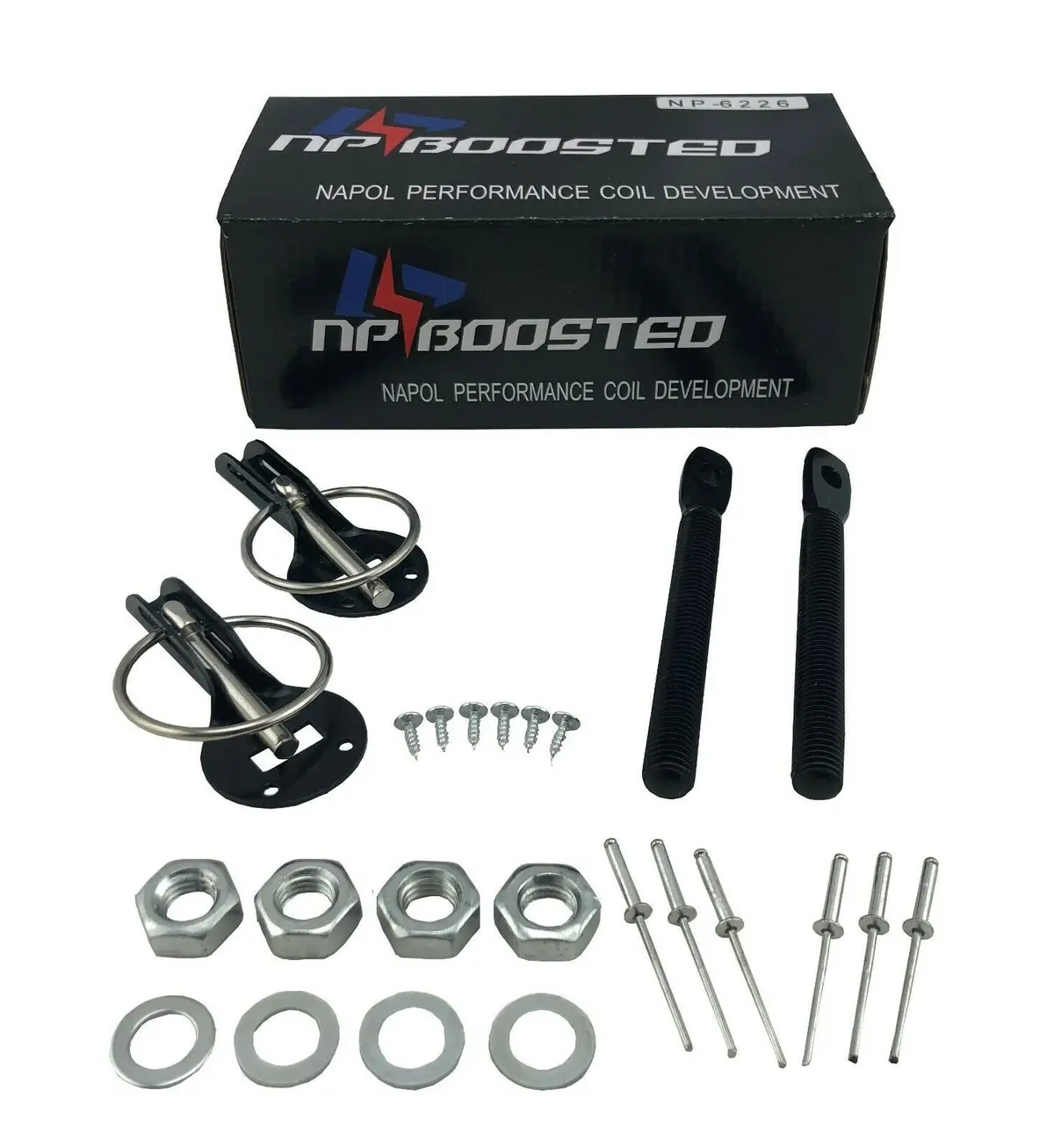 Racing Track Stainless Steel Mount Hood Pin Pins Plate Bonnet Lock Kit Universal 1