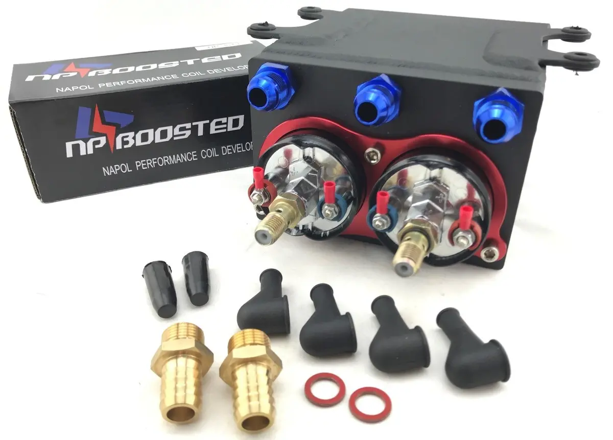 2 External Fuel Pumps Hi Flow 600Lph Set W/ Surge Tank Kit An8 Fittings Fits 044 1
