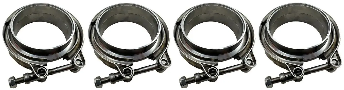 4 Pc Exhaust Turbo 3.5" Inch V-Band Clamp Male Female Flange Kit Stainless Steel 1