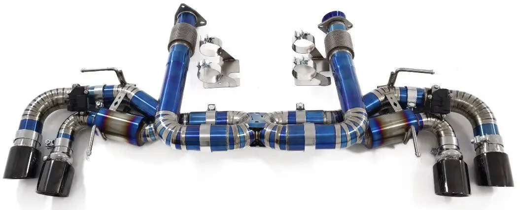 Fits Corvette C8 6.2L V8 2020+ Performance Valved Titanium X-Pipe Exhaust Blue 1