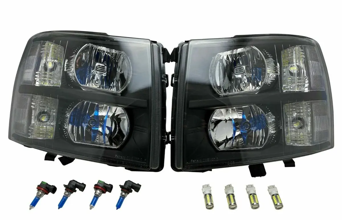 Fits 2007-2013 Chevy Silverado 1500 2500Hd Black Housing Headlights Lh & Rh Set 1