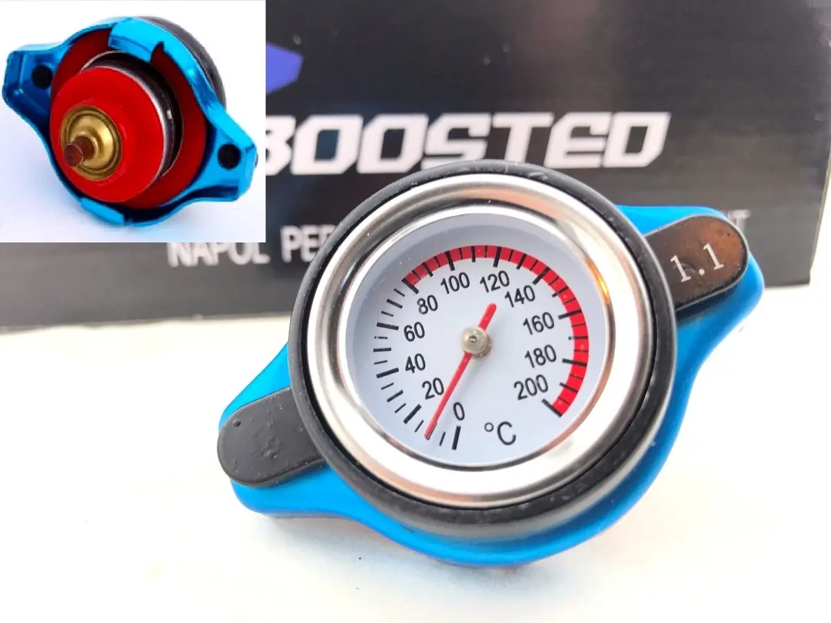 Jdm Performance Radiator Cap 1.1 Bar 16 Psi Pressure Rating W/ Temperature Gauge 1