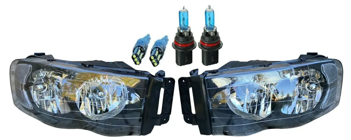 Black W/ Clear Corners Headlights Lamps For 02-05 Dodge Ram 1500 03-05 2500 3500 1
