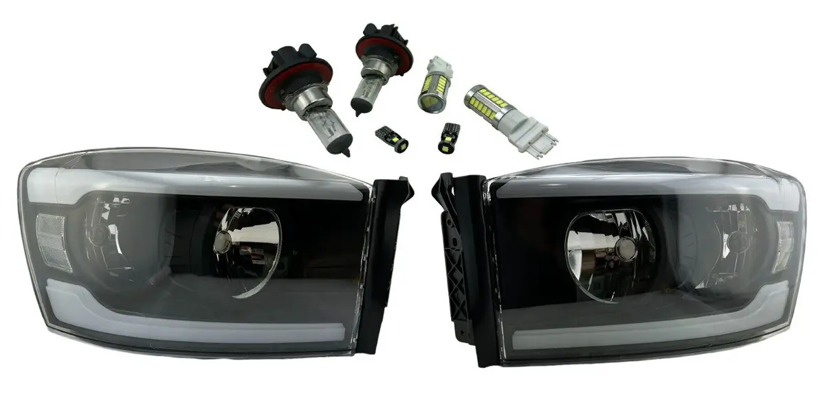 Black Headlights Lamps Head Light Lh Rh Pair Fits 06-09 Dodge Ram 1500 2500 3500 1