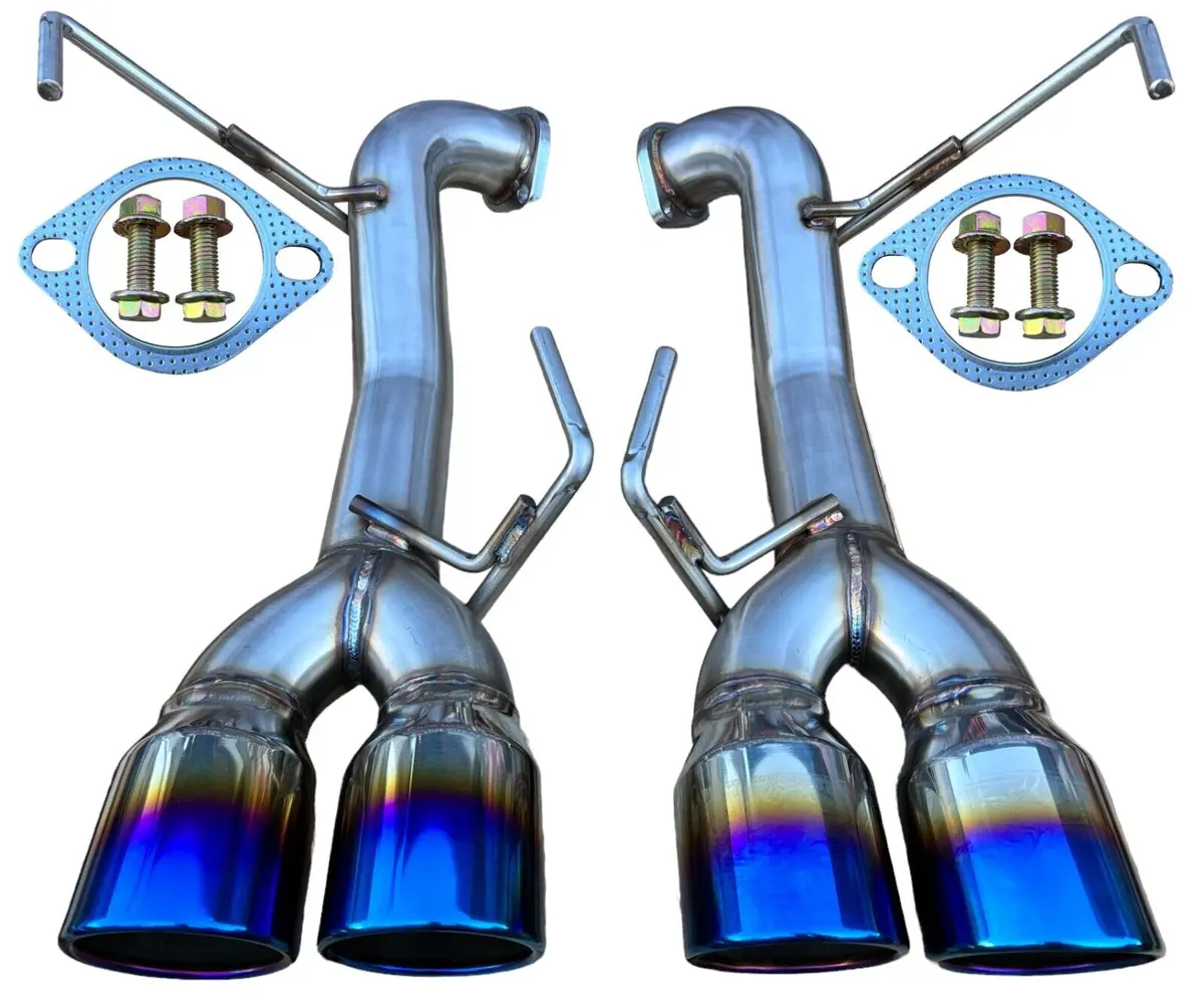 Quad Blue Tips Angle Cut Round Edge Axle Back Exhaust For 15+ Wrx 2.0 Sti 2.5 H4 1