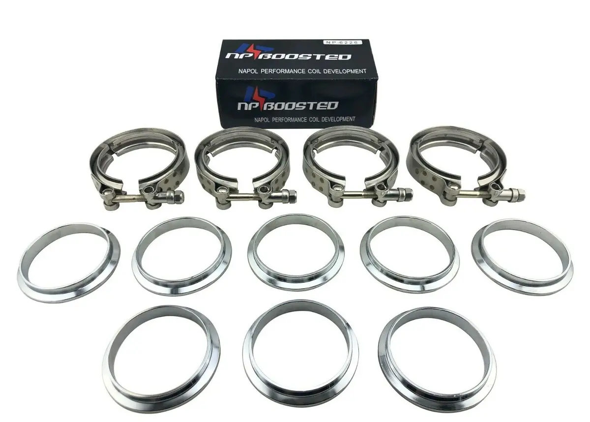 4" Inch Steel V Band Vband V-Band Clamp & 8 Flanges For Turbo Exhaust Down Pipe 1