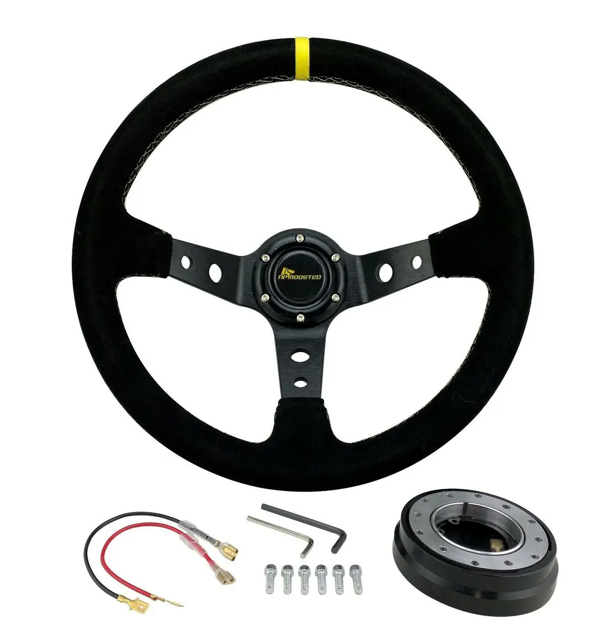 350Mm Universal Dished Racing Steering Wheel + Low Profile Quick Release + Horn 1