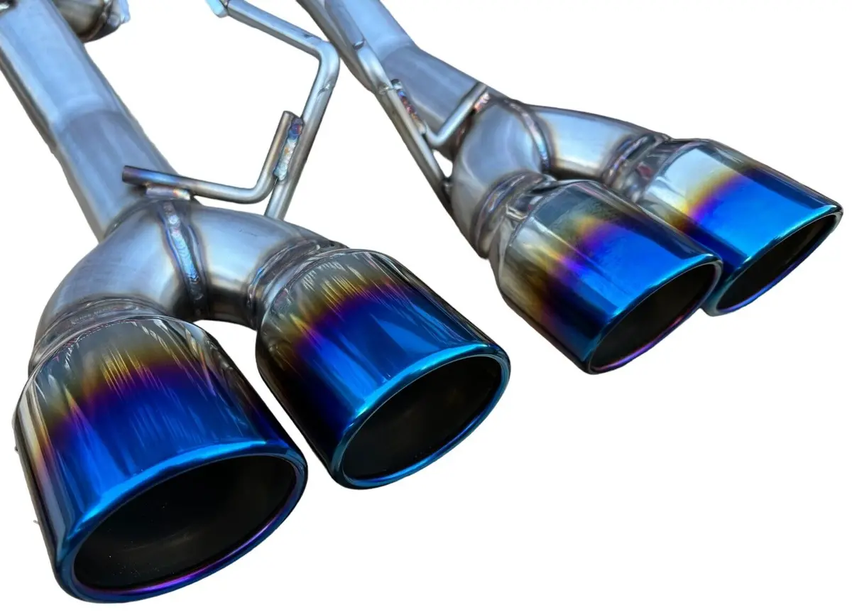 Quad Blue Tips Angle Cut Round Edge Axle Back Exhaust For 15+ Wrx 2.0 Sti 2.5 H4 2