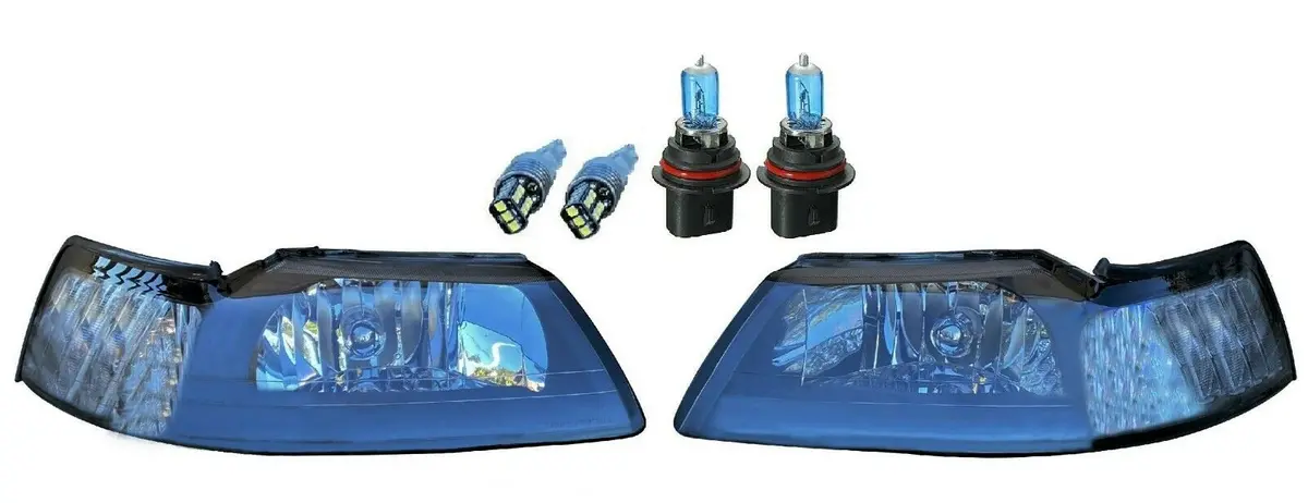 Black Housing Clear Corner Headlights Lamps For 99-04 Ford Mustang Gt Cobra Svt 1