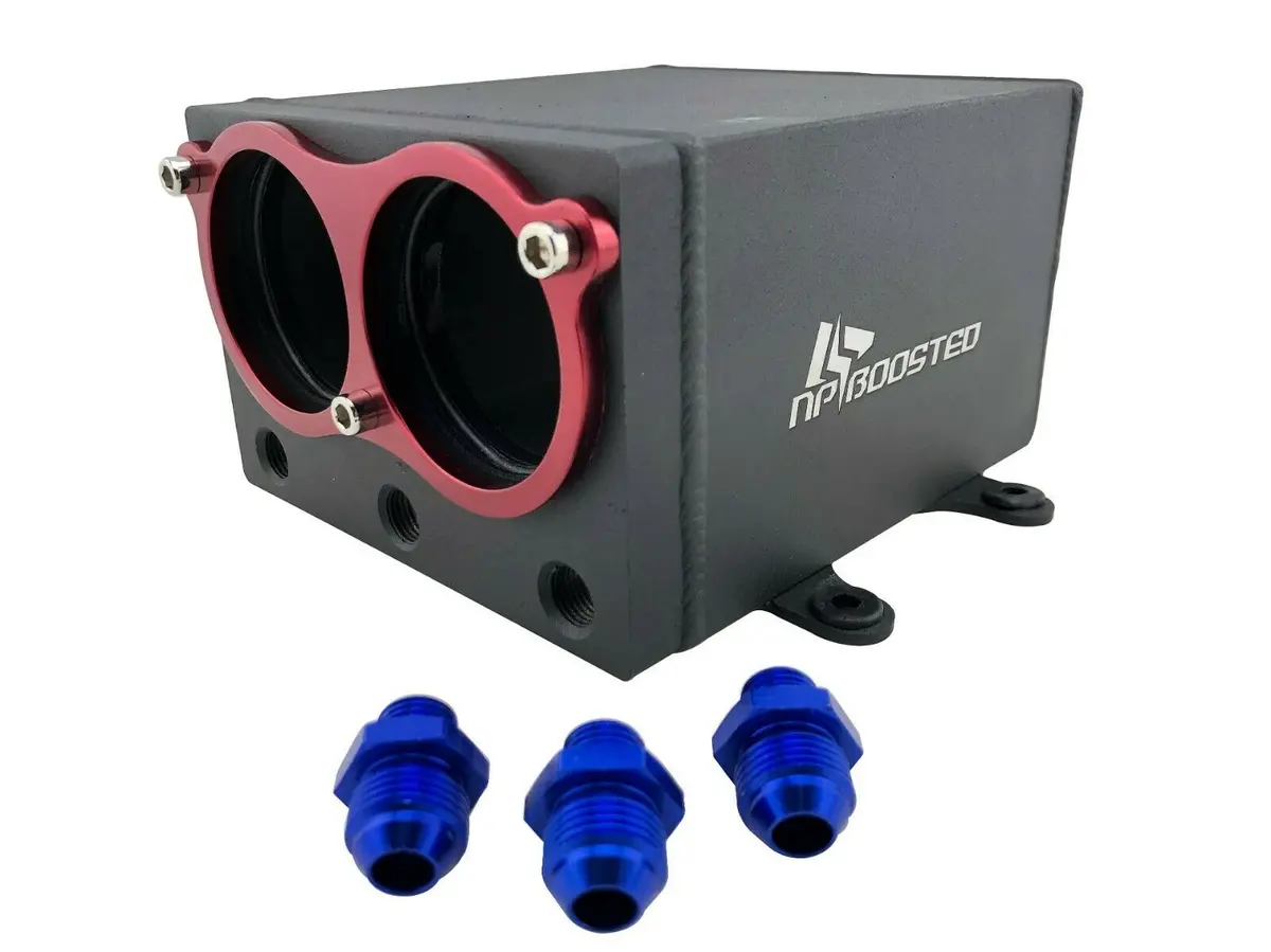 Dual Black Billet Racing 2L Fuel Surge Tank + An8 Fitting For 044 External Pump 1