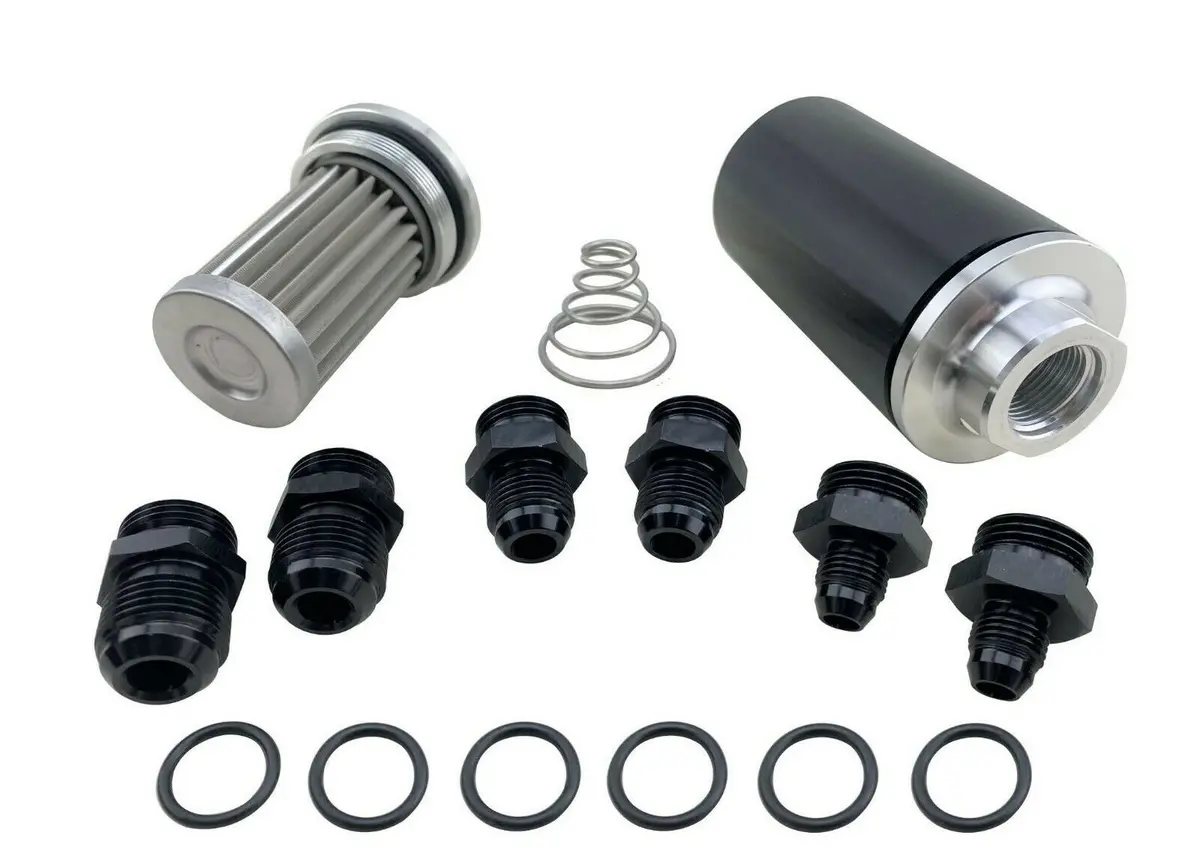 An6 An8 An10 Inline Fuel Filter Kit Hiflow 100 Micron Cleanable 58Mm Billet Case 1