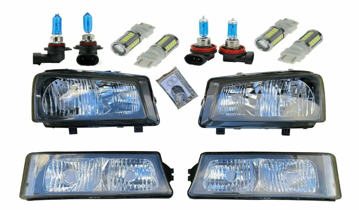 Fits 03-06 Chevy Silverado 1500-3500 Avalanche Headlight Bumper Lamps Black Pair 1