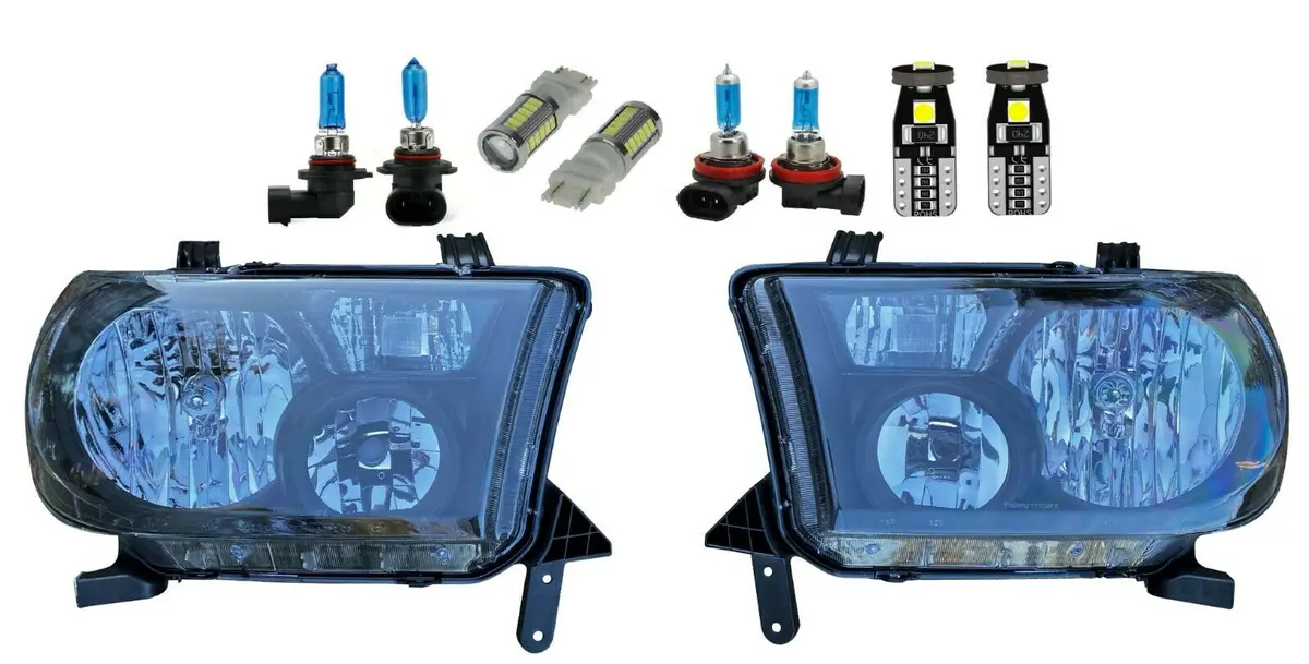 Black Headlights W/ Euro Corners Led Bulbs For 07-13 Toyota Tundra 08-17 Sequoia 1