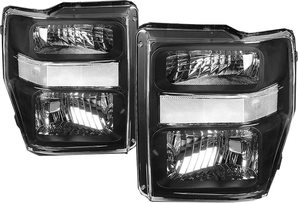 Left & Right Black Housing Headlights For 08-10 Ford F250 F350 Super Duty 1