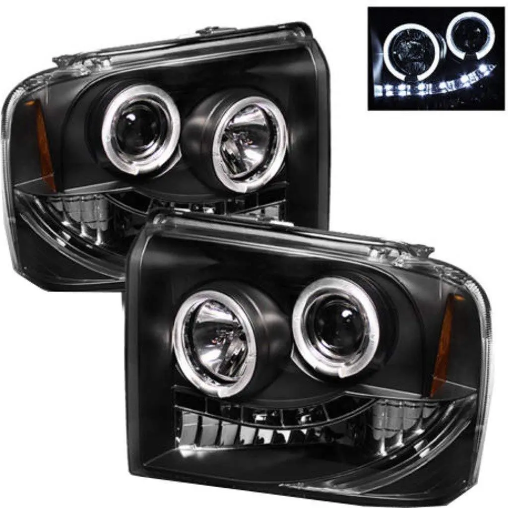 2Pc Black Led Halo Projector Headlights For 2005-2007 F250 F350 F450 Superduty 1