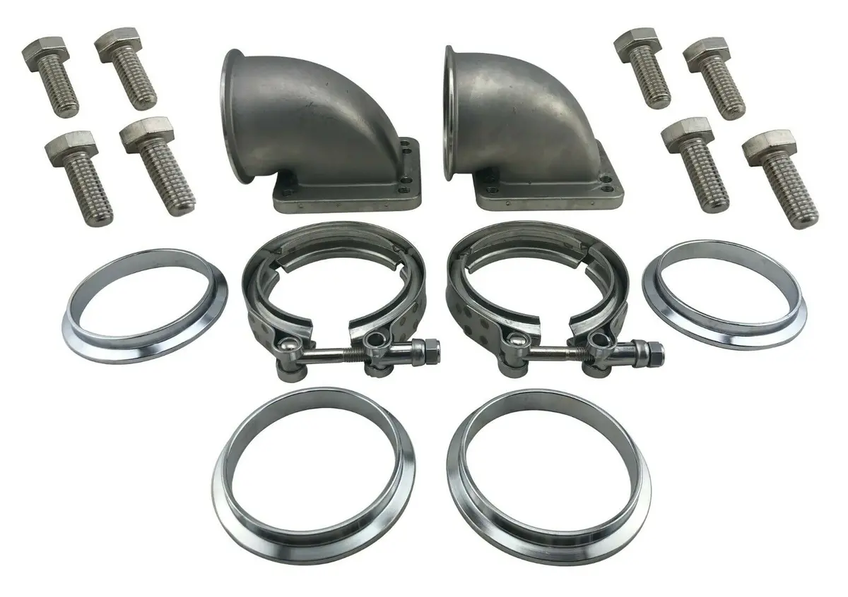 2 Pcs 3" Vband Cast Elbow Adapter Flanges V-Band Clamps W/ Bolts T4 & T3 Flange 1