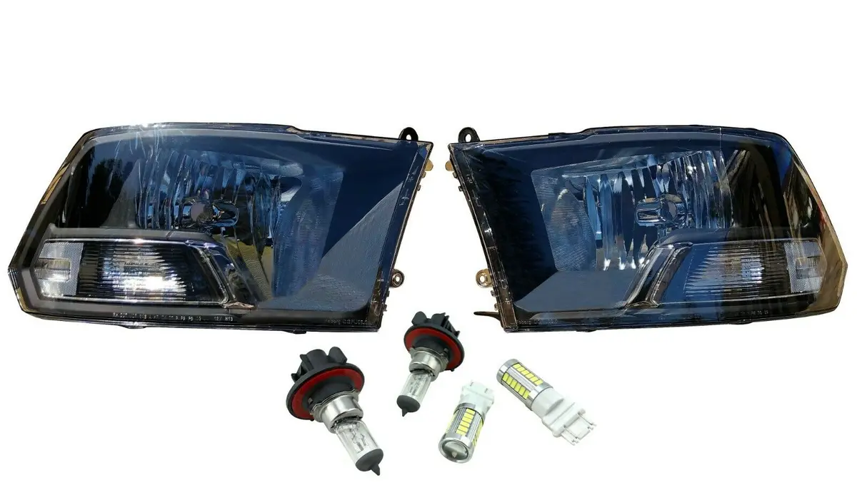 Black Headlights W/ Clear Corner Lamps Head Light Pair For 09-18 Dodge Ram Truck 1
