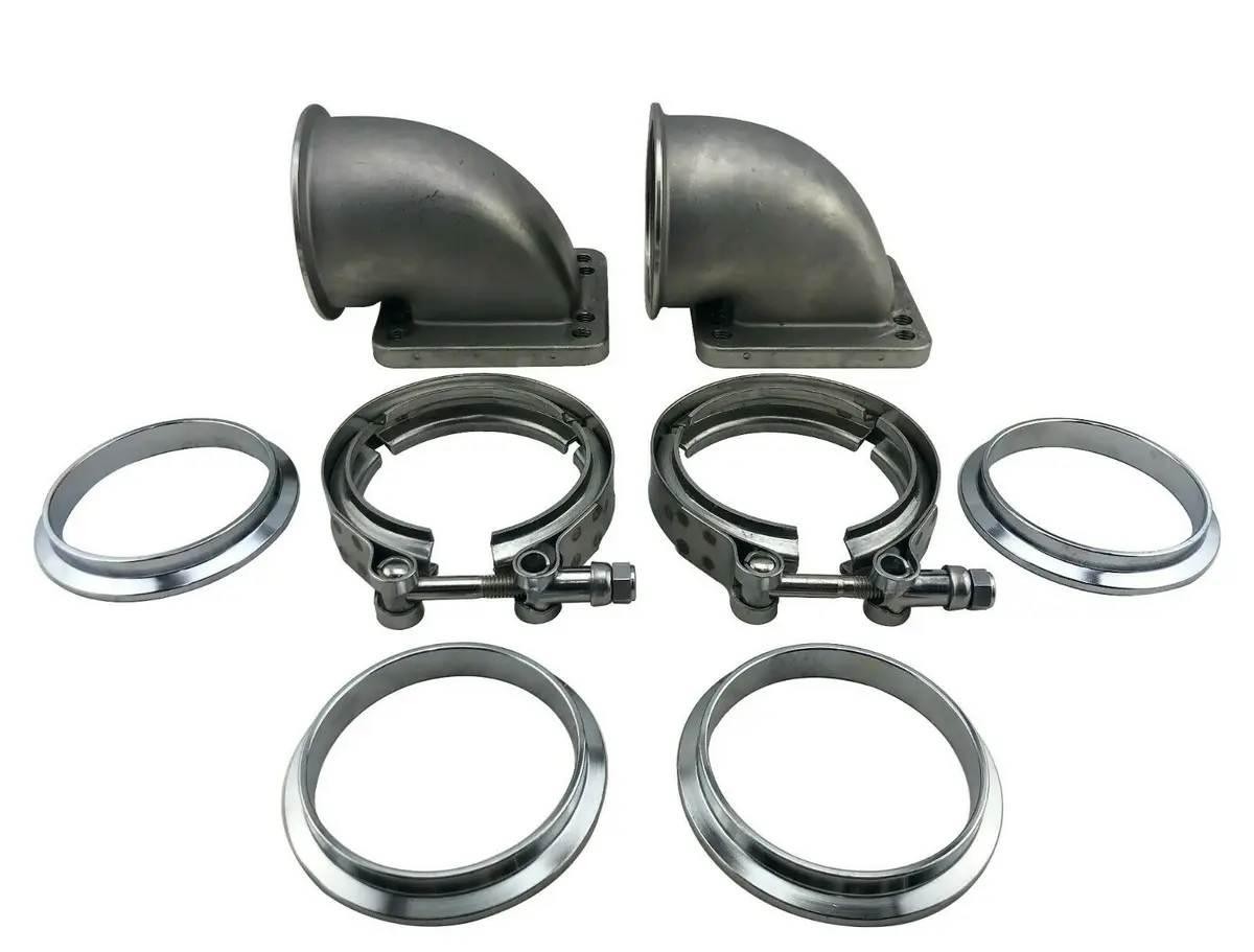 3" V-Band T3 Cast Flange 90 Elbows T4 Turbo Charger 2 Exhaust Conversion Adapter 1