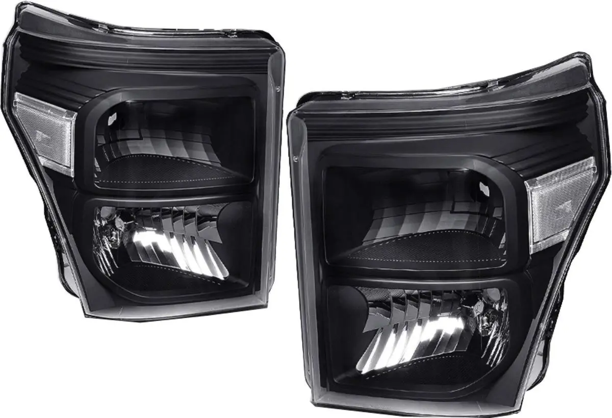 Black Housing Headlight Clear Corner Signal For 11-16 Ford 250 F350 Super Duty 1
