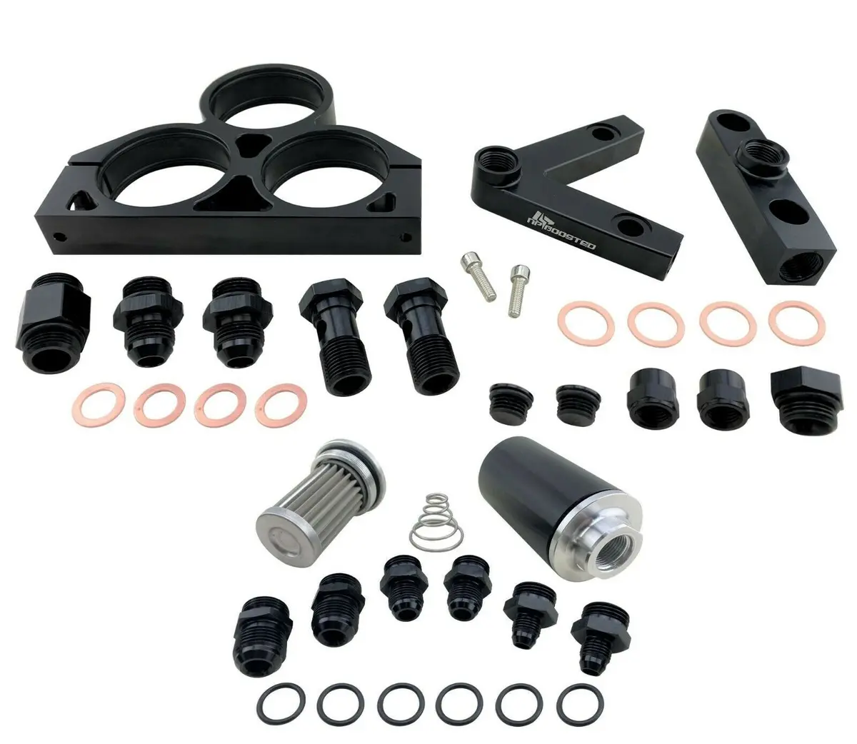 Twin 044 60Mm Fuel Pumps V Mount Bracket Kit & 58Mm Hi Flow Filter 100 Micron 1