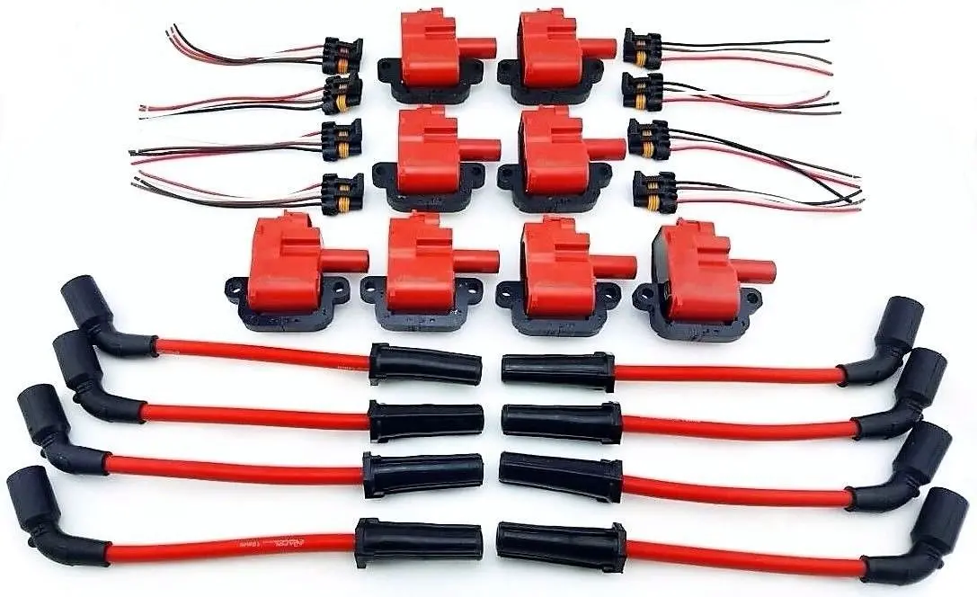 10Mm Wires Red & 8 Pack Pro Hi Output Performance Ignition Coil Packs Ls1 Ls6 Ls 1