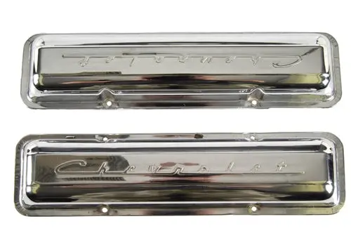 Valve Covers, Chrome, Script, Pair, 302 350, New, 67 Chevy 1
