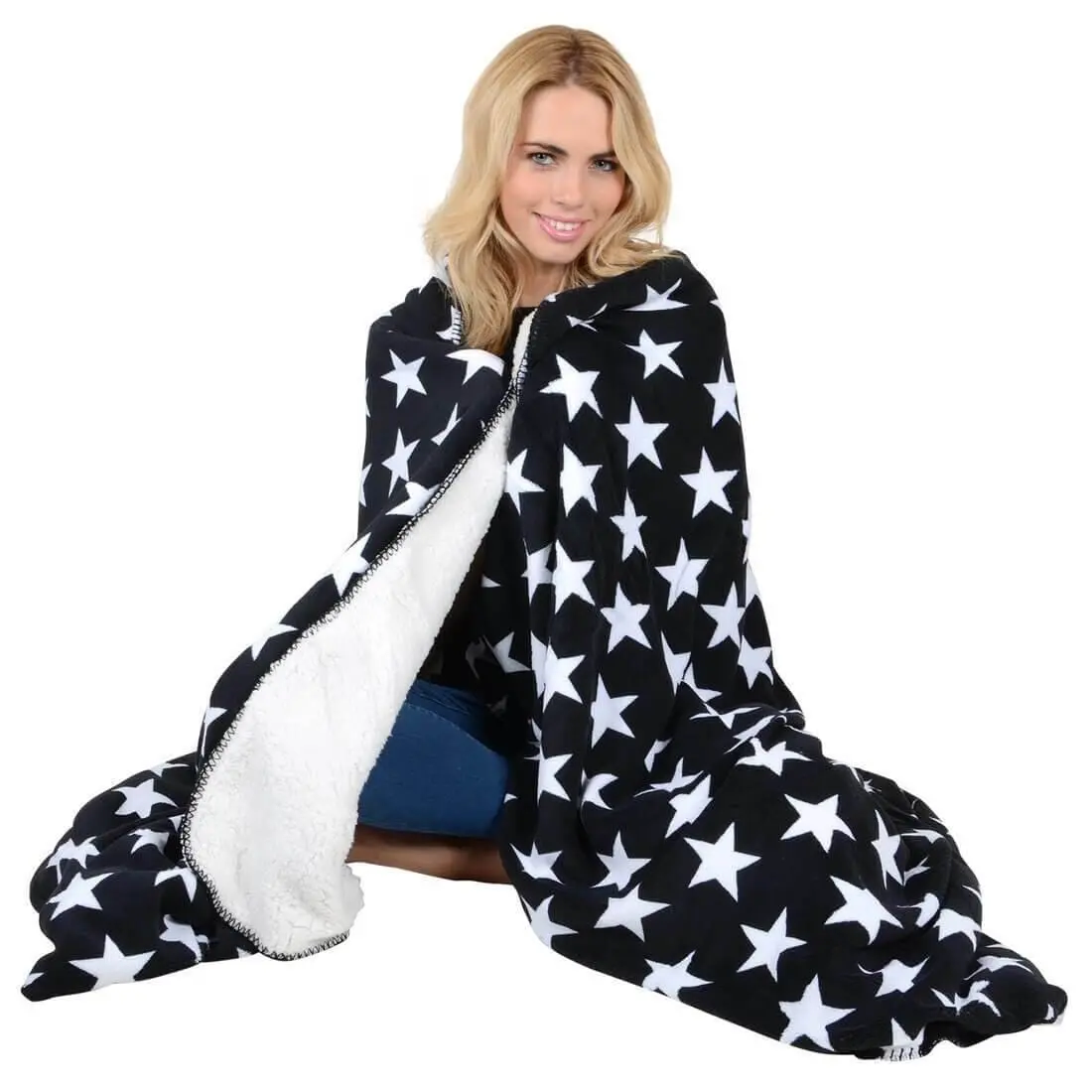 Luxury Double Layer Stars Sherpa Lined Fleece Blanket Sofa Bed Throw 1