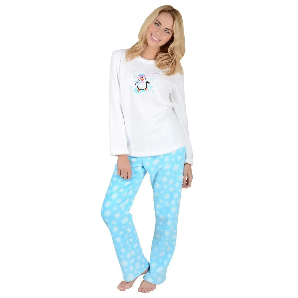 Ladies Chilly Penguin Fleece Long Sleeved Pyjama Set 1