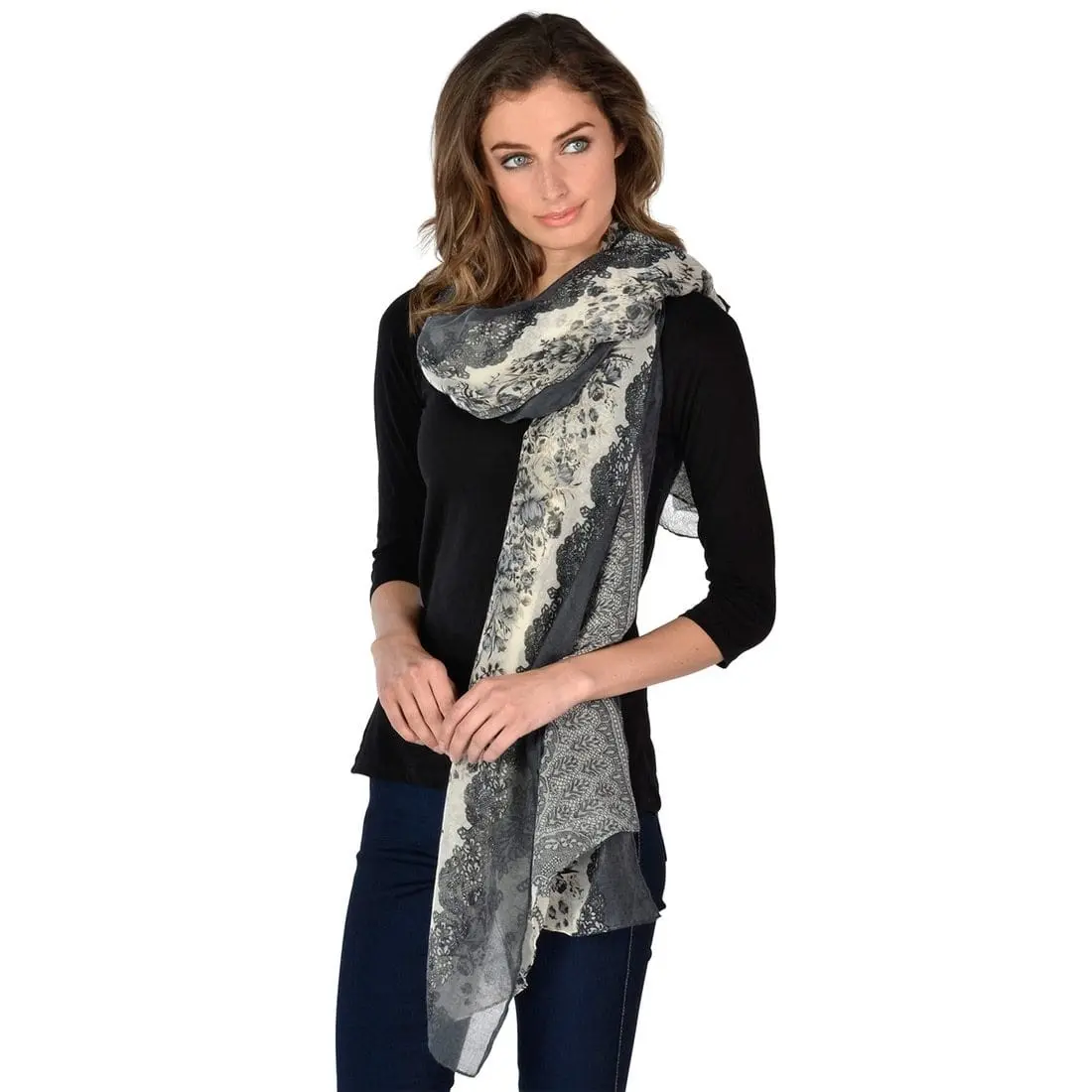 Womens Soft Monaco Printed Lightweight Sheer Scarf 1