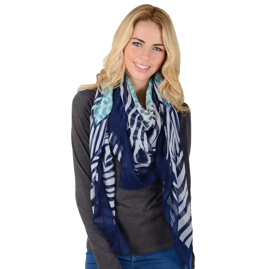 Womens Zambia Animal Print Square Sheer Summer Scarf 1
