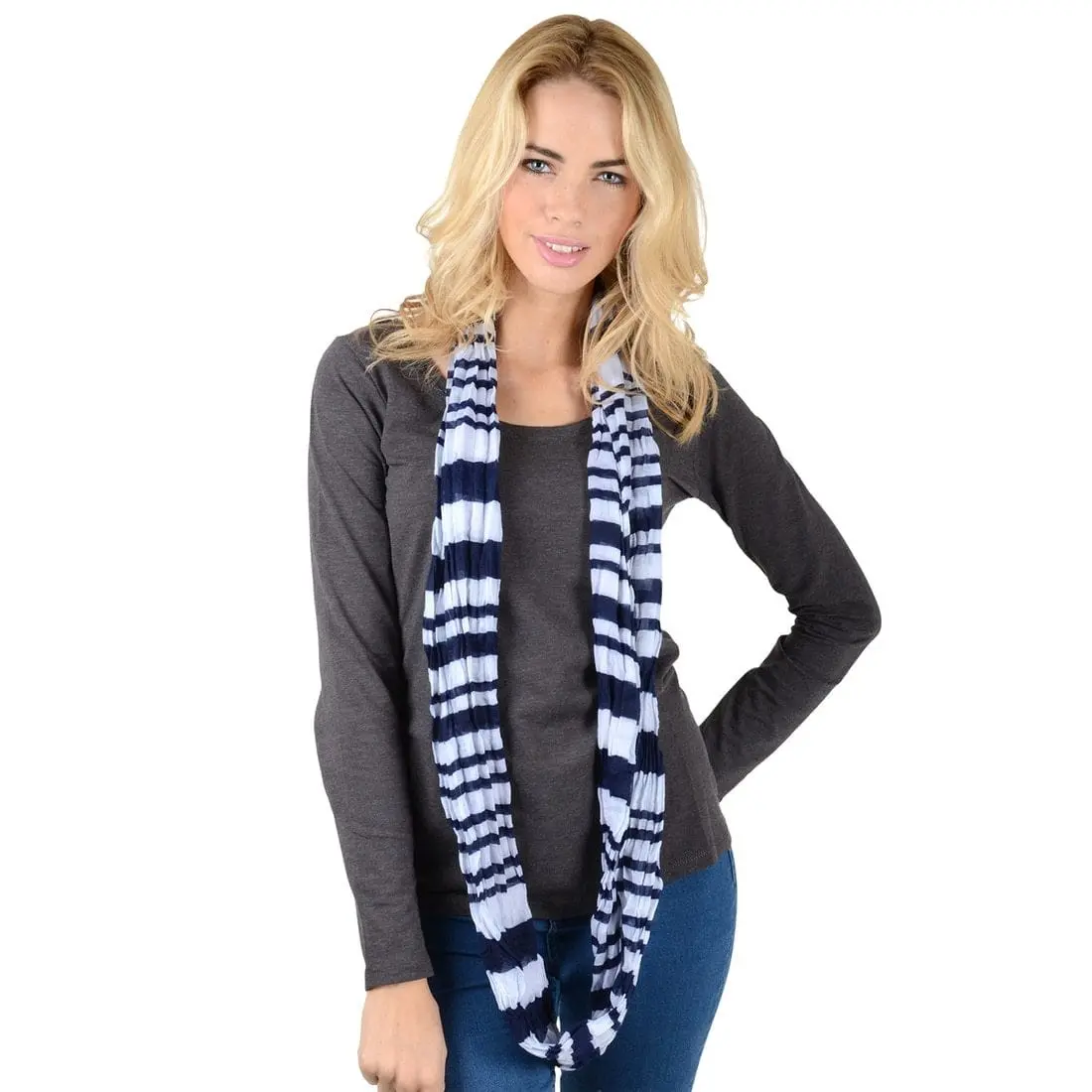 St Tropez - Womens Stripe Nautical Lightweight Print Scarf 1