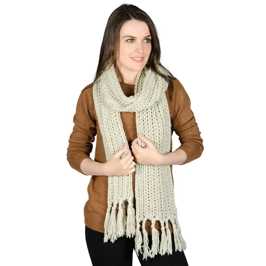 Womens Chunky Knitted Stone Gold Threaded Bonn Scarf 1