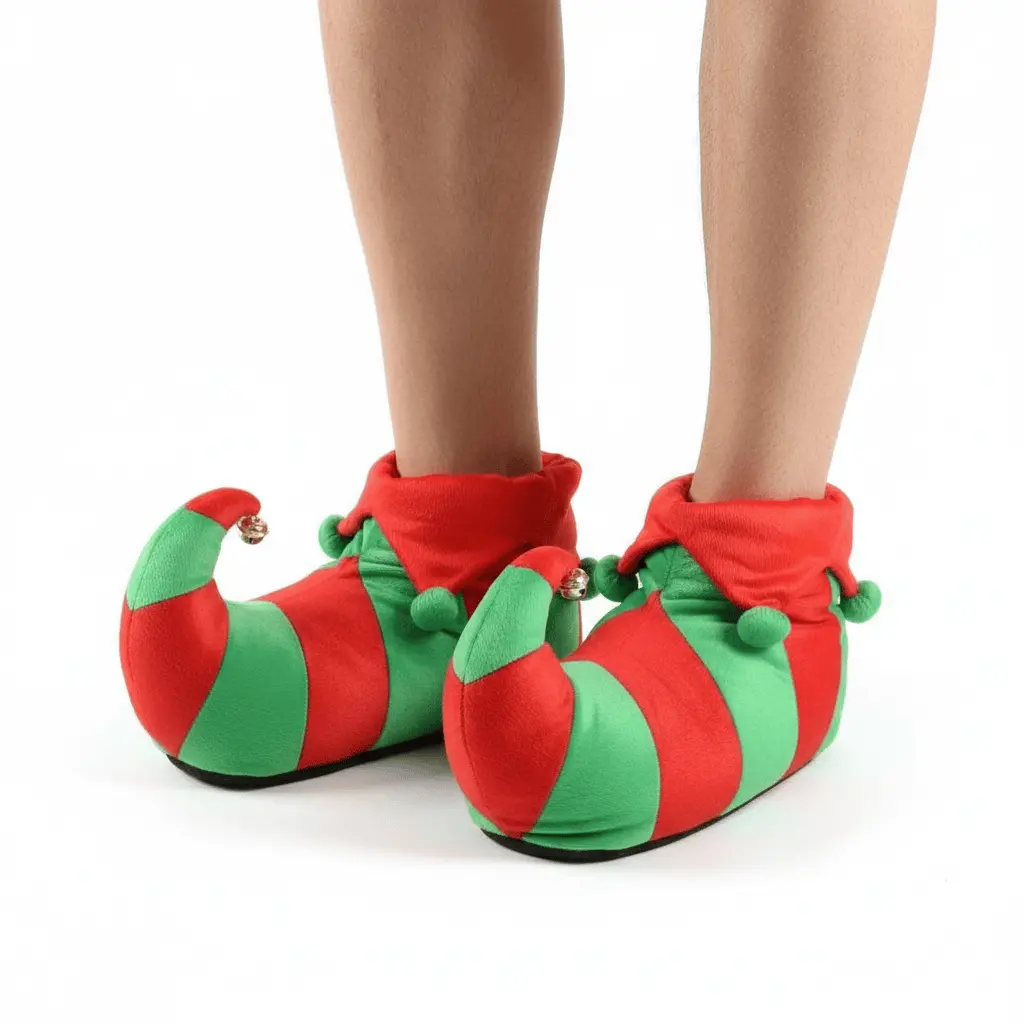 Mens Novelty Christmas Elf Slippers With Bell & Curly Toes 1