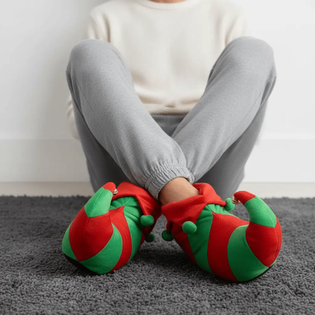 Mens Novelty Christmas Elf Slippers With Bell & Curly Toes 4