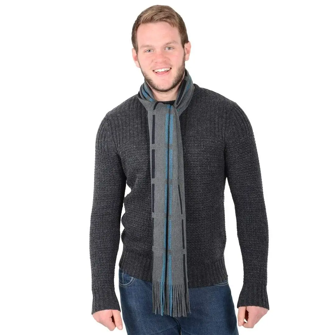 Mens Scarf Traditional Soft Knit Design With Fringe 1