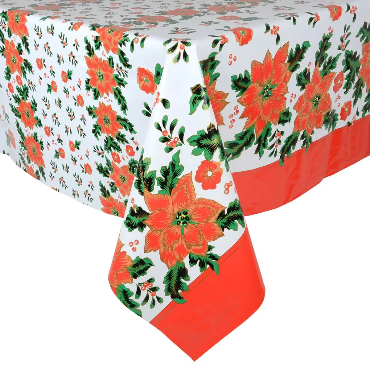 Christmas Poinsettia Design Large Tablecloth Wipe Clean Pvc Vinyl Table Cover 1