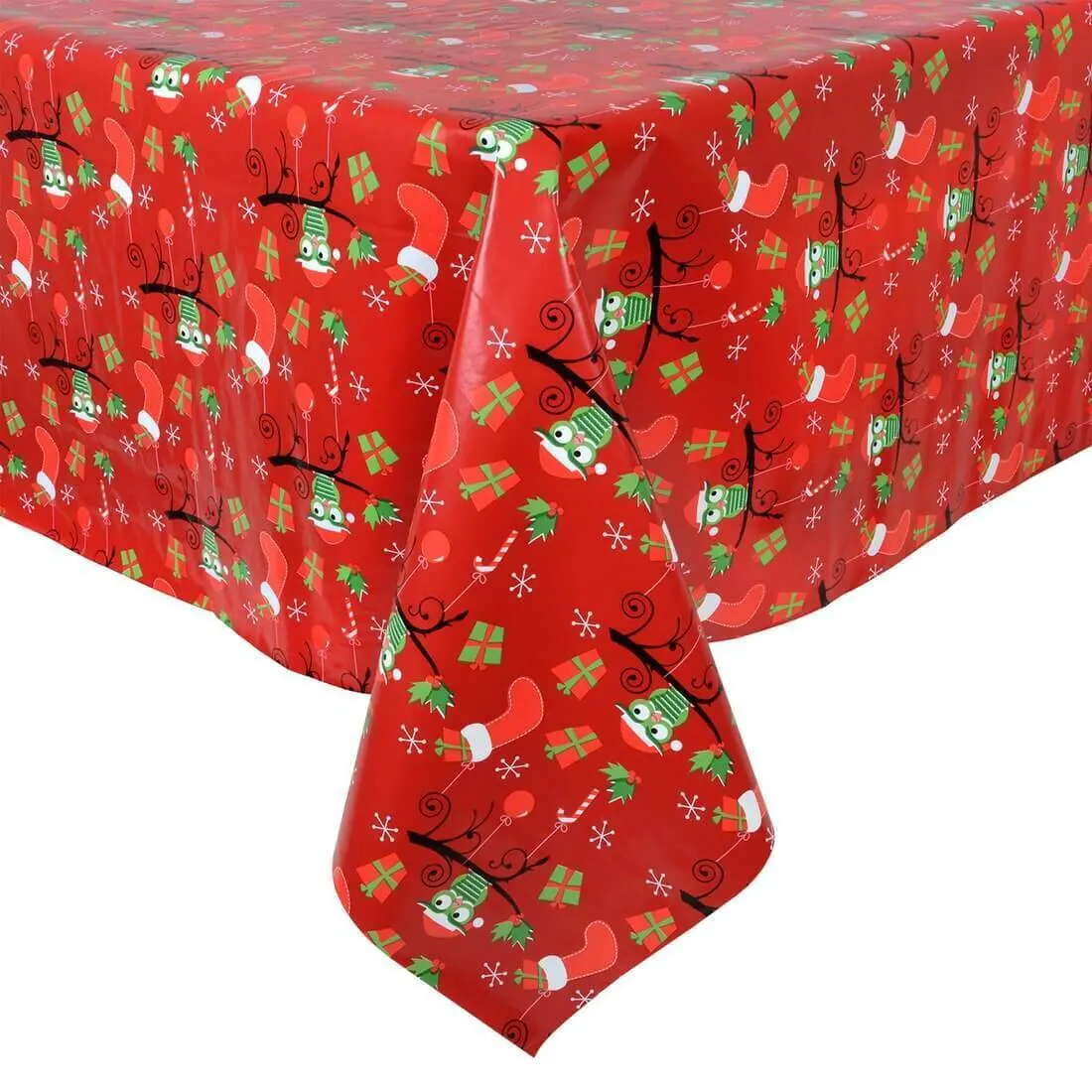 Red Christmas Owls Large Tablecloth Wipe Clean Pvc Vinyl Table Cover 1