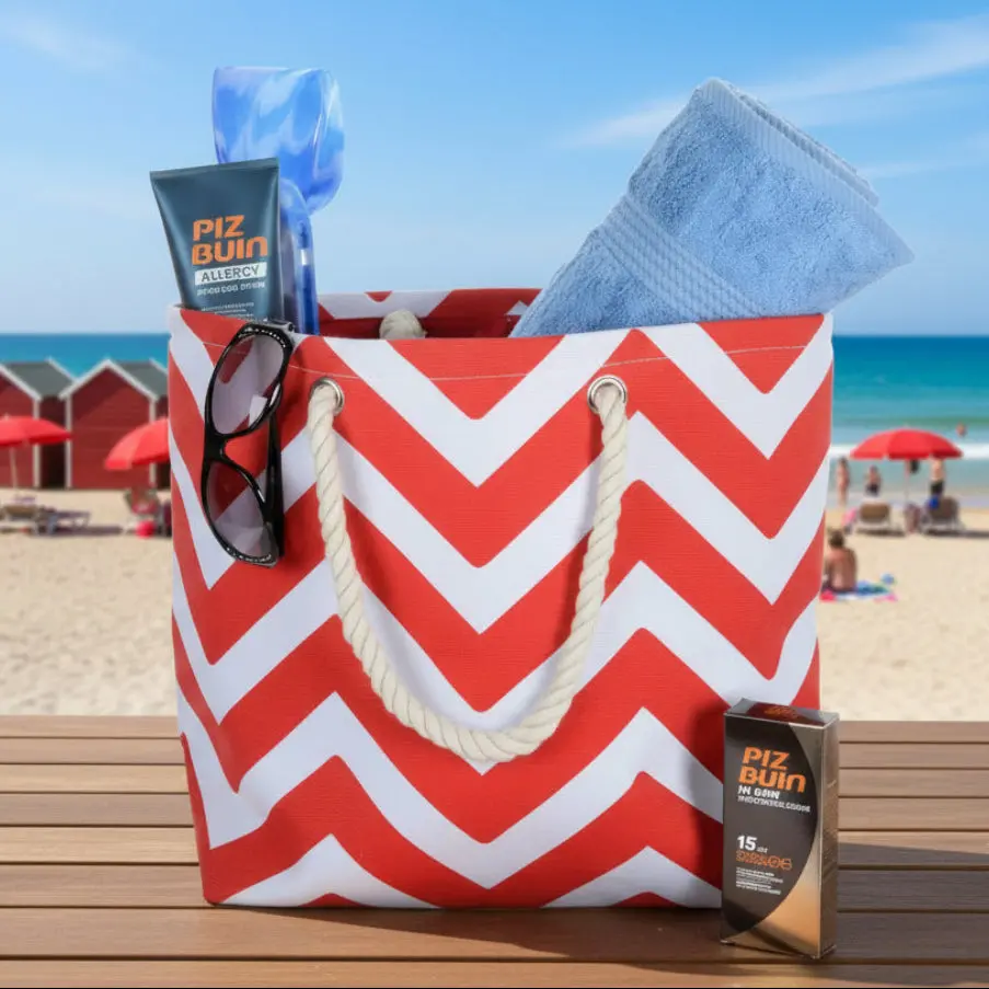 Womens Chevron Canvas Beach Shoulder Bag Shopping Tote (Slight Seconds) 1
