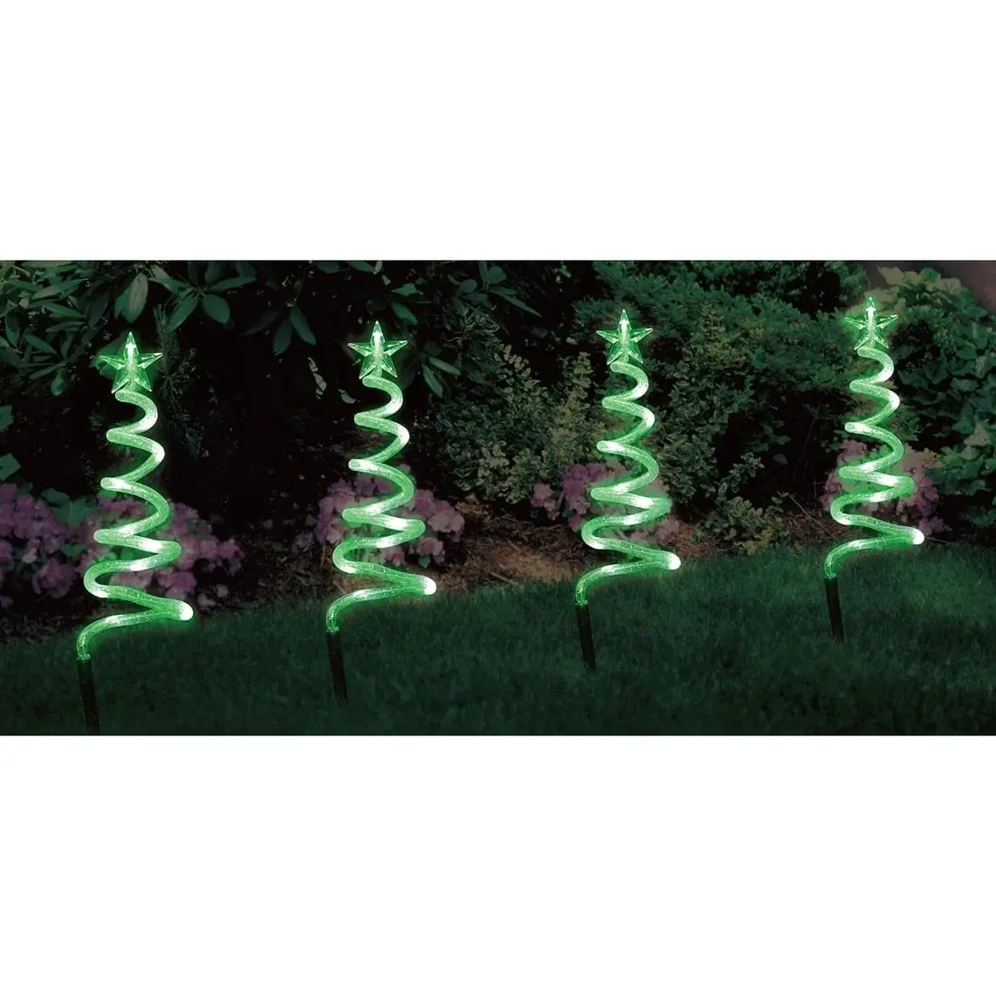 4 Green Spiral Christmas Tree Pathway Outdoor Garden Lights 1