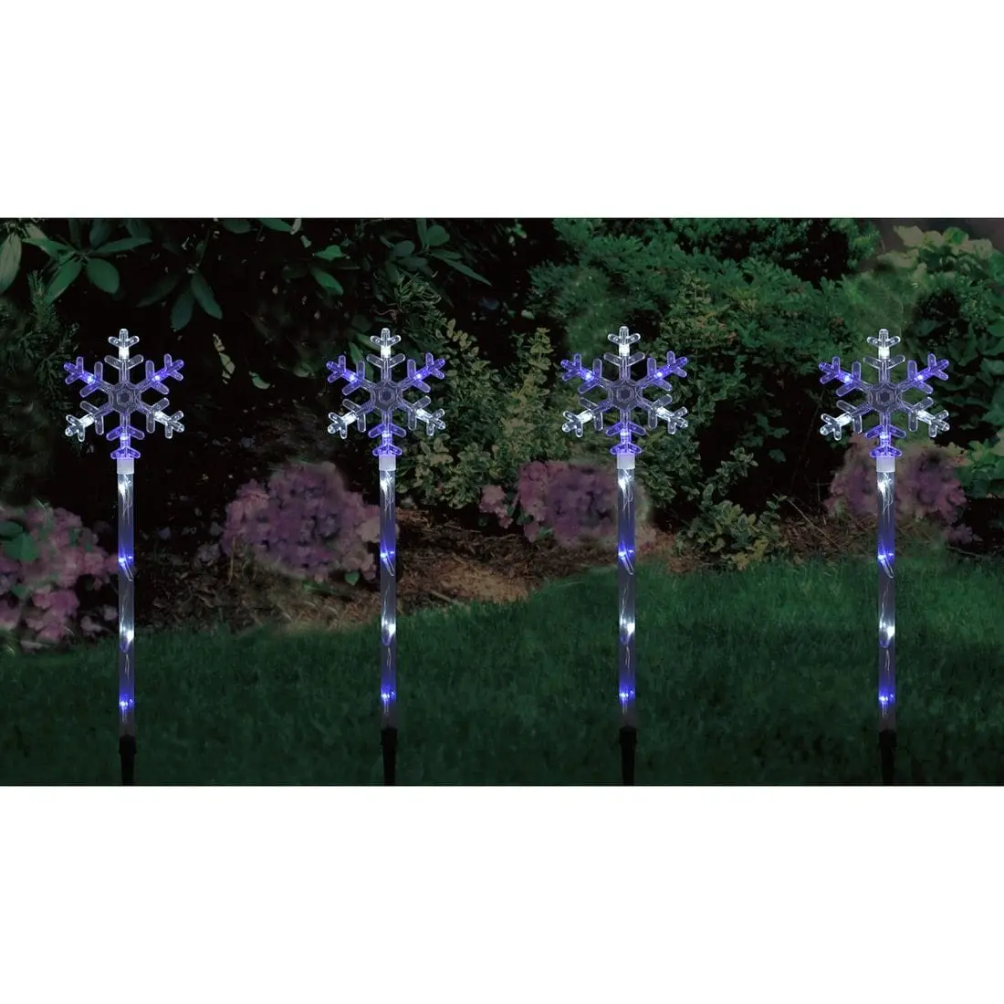 4 Blue & White Led Snowflake Pathway Outdoor Garden Lights 1
