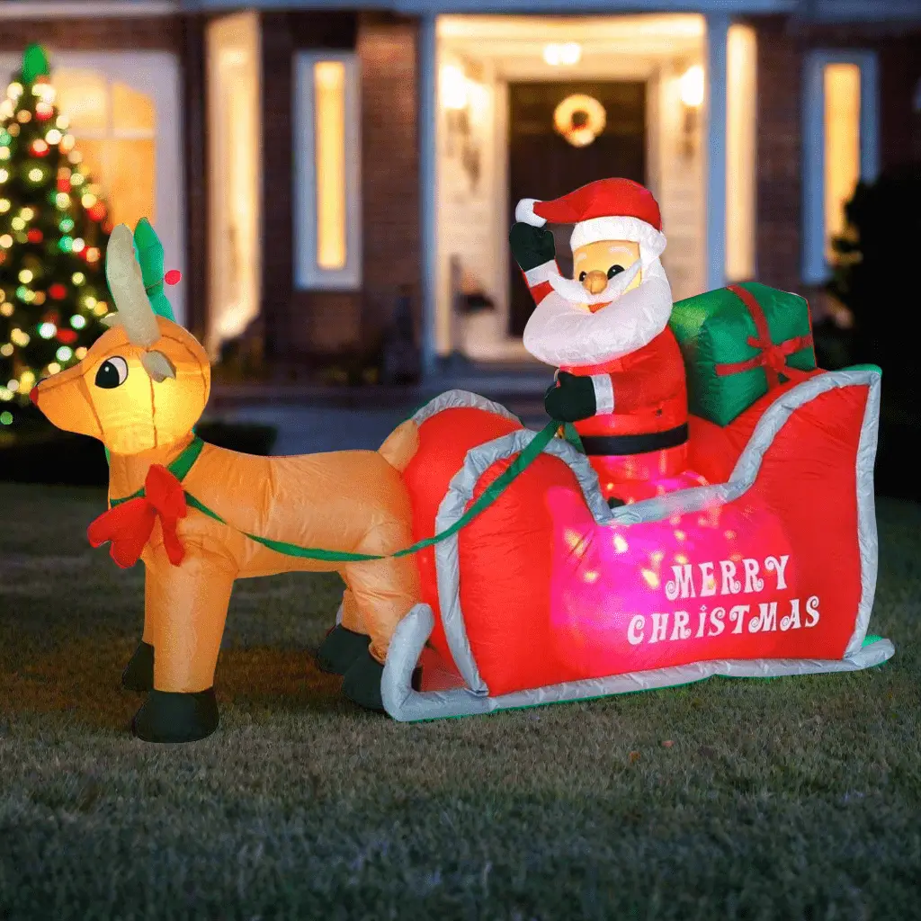 Santa Sleigh With Reindeer Inflatable Christmas Decoration 1